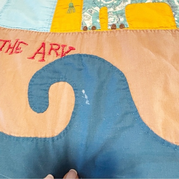 Vtg Hand Crafted Bright Primary Color Quilt Elephants Noah’s Ark Hand Appliqué - Picture 2 of 15